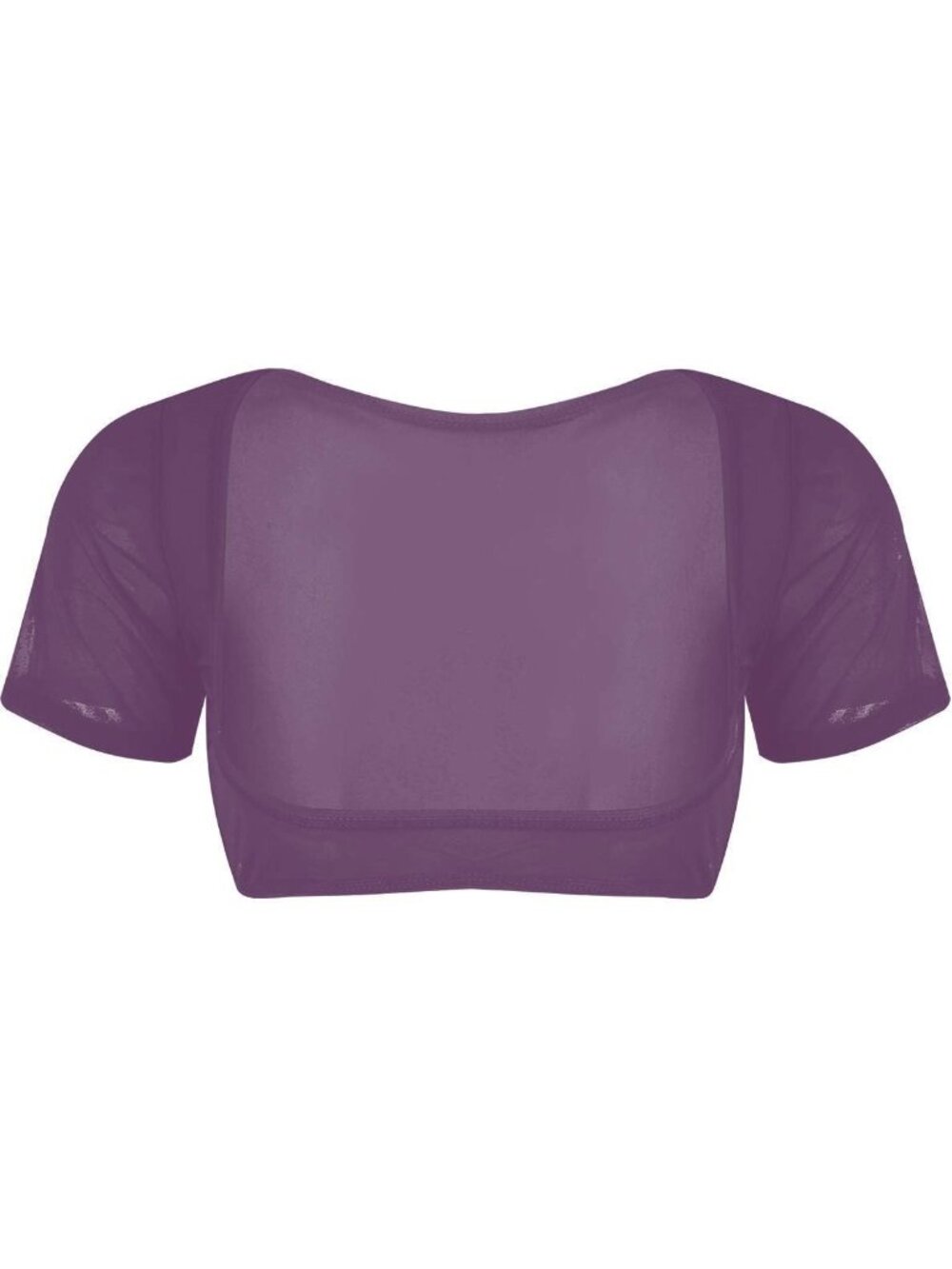 Women's Deep Purple Mesh Open Bust Short Sleeve Spandex Belly Dance Crop Top